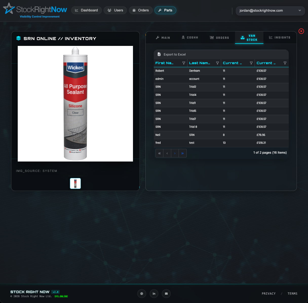 Stock Right Now Portal Screenshot