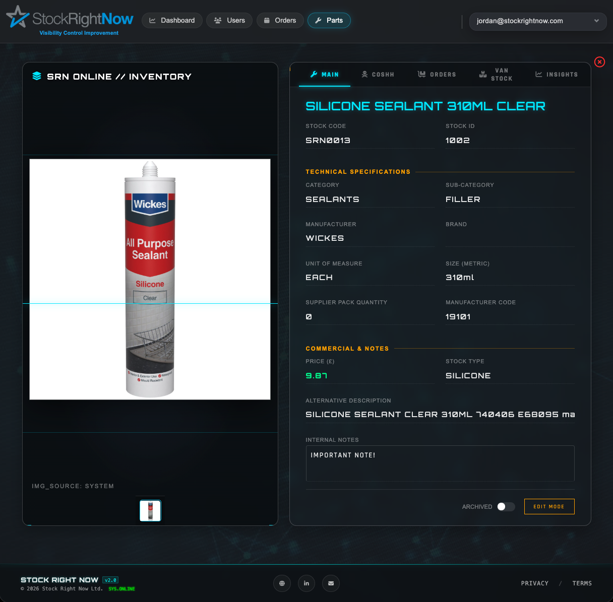Stock Right Now Portal Screenshot